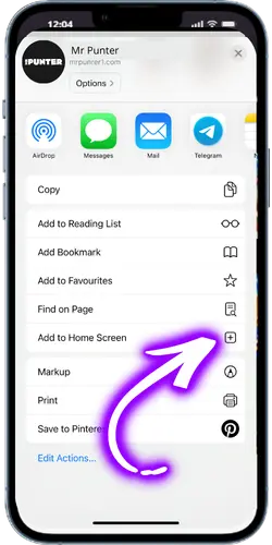 Mr Punter app add to home screen