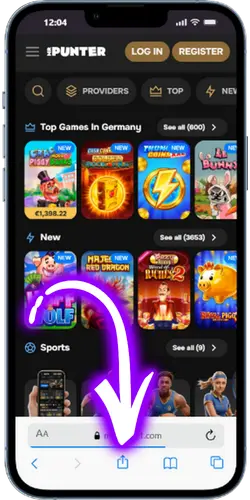 Mr Punter app share button Safari