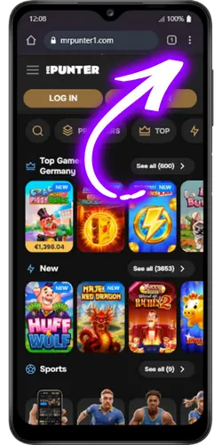 MrPunter app browser menu